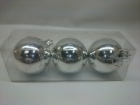 Новогодние шары, 6 см, цена за 3 штуки, серебро, пластик. 