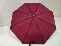 Зонт женский механический, 8 спиц, 3 сложения, однотонный, цвет - бордовый.
