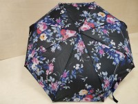 Зонт женский, полуавтомат, 8 спиц, цветной, чёрный с цветами.