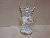 Сувенир Ангел с букетом белый, 32 см, гипс.