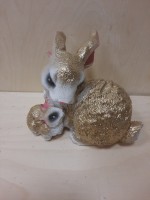 Копилка "Кролик двойной", h-16 см, ш.21 см, цвет - белый с золотом, гипс.