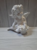 Сувенир Ангел с корзиной цветов, 13*14*10 см, гипс. 