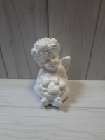 Сувенир Ангелочек с сердечками, 8*5 см, белый, гипс.