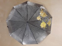 Зонт женский автомат, 9 спиц, шёлк, хамелеон, цвет -серебро с жёлтыми цветами.