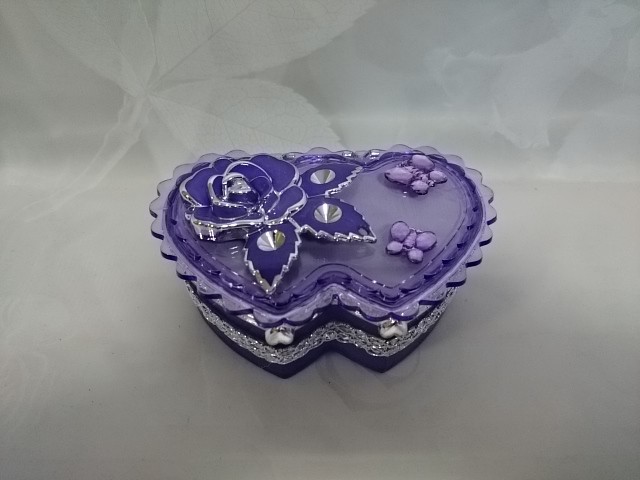 Шкатулка фиолетовая "Сердце двойное" с зеркалом, 9*12*4,5 см, пластик.
