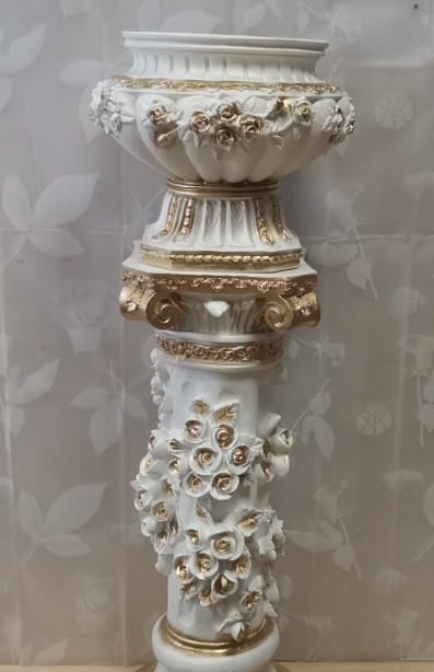 Комплект "Афина" : колонна + ваза, h- 131 см, цвет - белый с золотом, гипс.