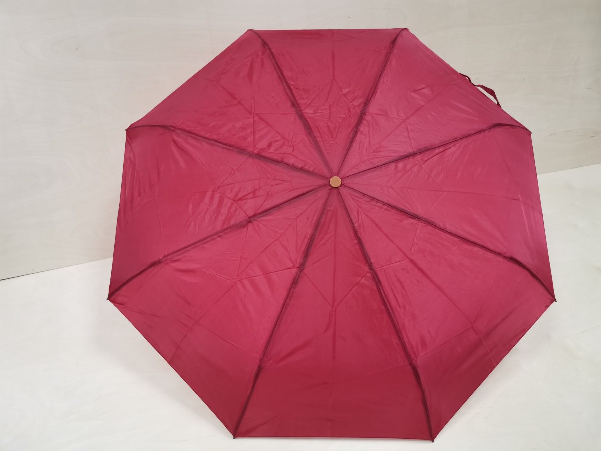 Зонт женский механический, 8 спиц, 3 сложения, однотонный, цвет - красный.