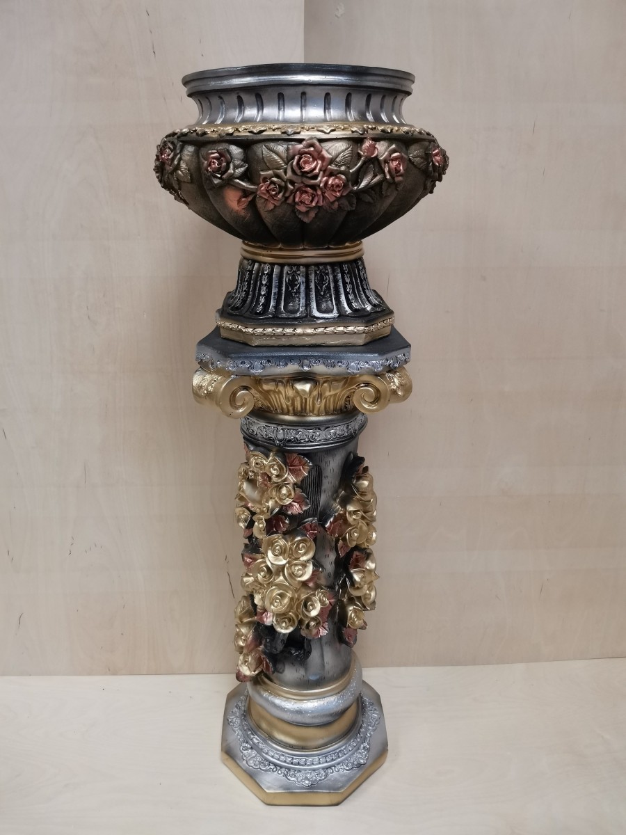 Комплект "Афина" : колонна + ваза, h- 131 см, цвет - бронза с золотом, гипс.