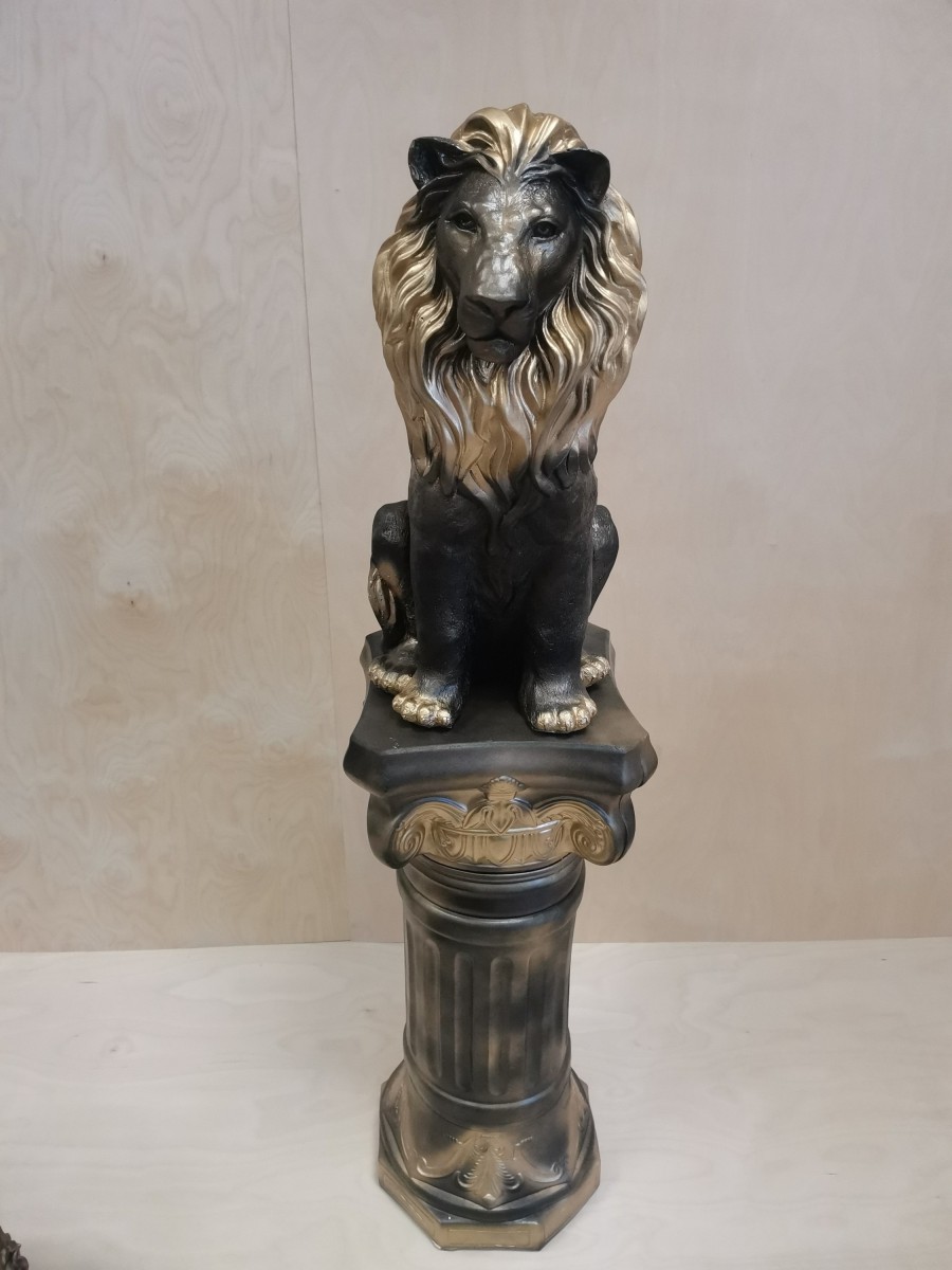 Комплект: колонна + лев, h - 136 см, цвет - бронза с золотом, гипс.
