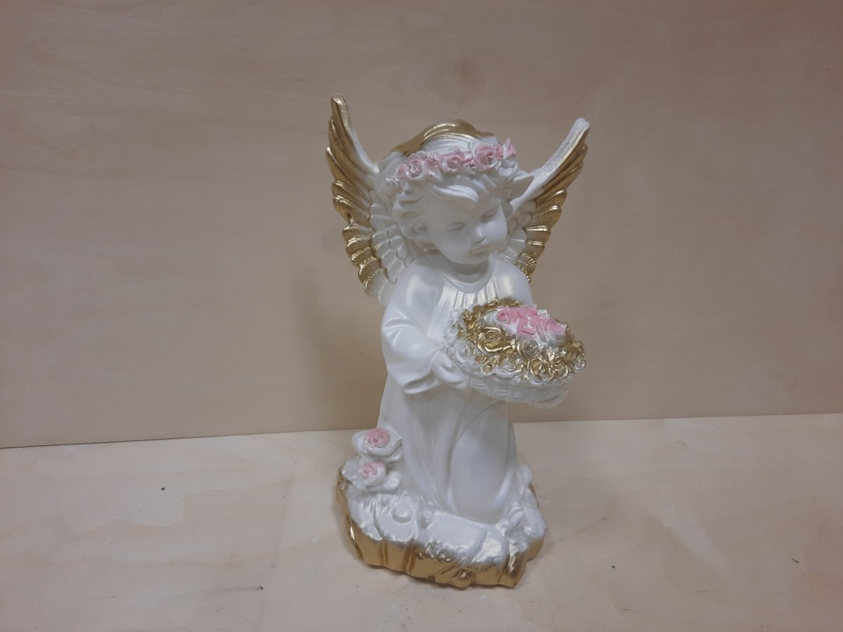 Сувенир Ангел с букетом белый, 32 см, гипс.