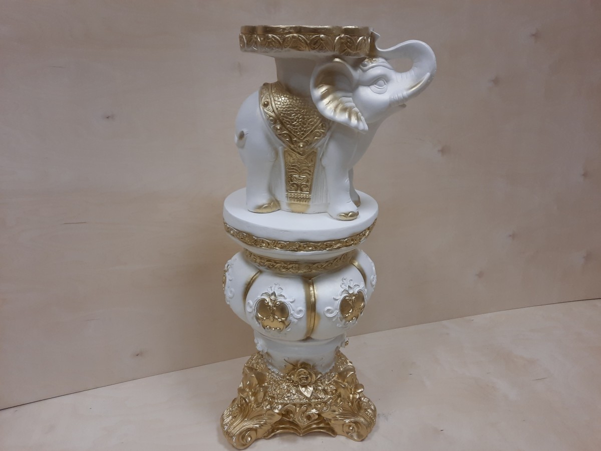 Комплект: тумба Клеопатра + слон, h - 87 см, гипс, цвет - белый с золотом.