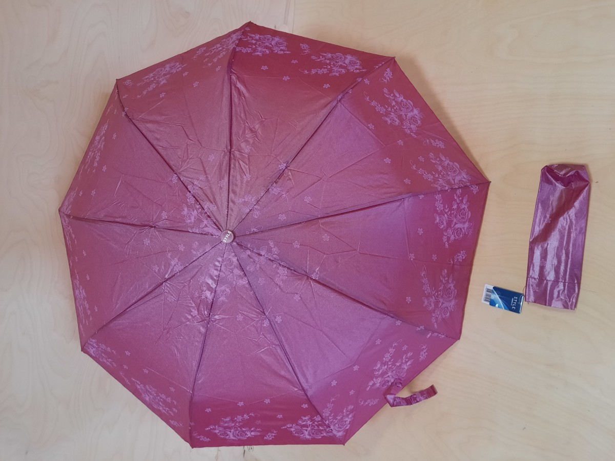 Зонт женский полуавтомат, 9 спиц, перламутровый с рисунком, цвет - ярко-розовый.