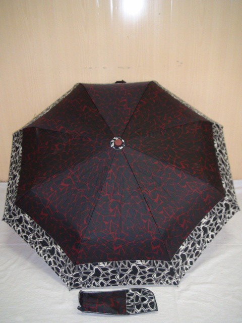 Зонт женский автомат, 8 спиц, D= 100 см., полиэстер, ткань, металл, черный с красным узором