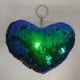 Брелок мягкий сине-зеленый "Сердце с пайетками - хамелеонами", 15*11 см (1 шт)