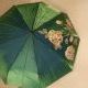 Зонт женский автомат, 9 спиц, шёлк, хамелеон, цвет - зелёный/ светло-коричневые цветы.