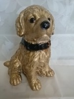 Копилка Собака с ошейником, 30 см, гипс, золото.
