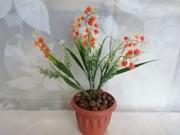Искусственный цветок в горшке "Ландыш" 30 см, оранжевый.