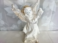 Ангел с фонарём белый, 36*21 см, гипс.