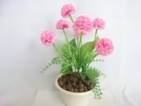 Искусственный цветок в горшке "Бархотки" 30 см, 7 голов, ткань, пластик, металл. Цвет БУКЕТА - розовый. Цвет горшка - белый, либо коричневый.