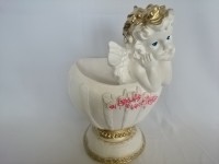 Сувенир Ангел с вазой белый, 35 х 22 см, гипс.