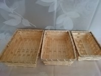 Набор прямоугольных бамбуковых плетеных корзин 3 шт: 22х7х7, 21х16х6, 19х13х6 см. 