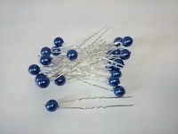 Шпилька для волос 6,5 см синяя "жемчуг со стразинкой", металл (20 шт)