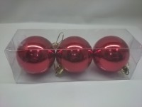 Новогодние шары, 6 см, цена за 3 штуки, красные, пластик. 