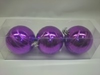 Новогодние шары, 7 см, цена за 3 штуки, фиолетовые, пластик. 
