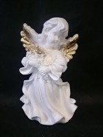 Сувенир "Ангел в платье с букетом", 24 см, белый с золотом, гипс.