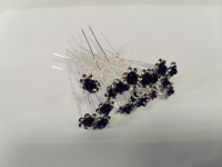 Шпильки для волос декоративные с цветочками, со стразами, цвет - тёмно-синий (20 шт)