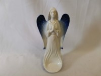 Подсвечник "Ангел", 31 см, керамика, белый с синими крыльями.