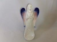 Подсвечник "Ангел", 31 см, керамика, белый с розово-синими крыльями.