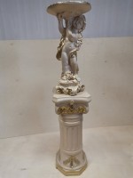 Комплект: колонна + ангел с чашей, h - 139 см, цвет - слоновая кость, гипс.