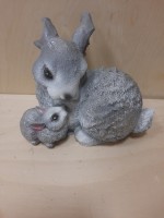 Копилка "Кролик двойной", h-16 см, ш.21 см, цвет - серебро, гипс.