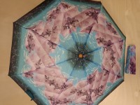 Зонт женский механический, 8 спиц, 3 сложения, цветной, чёрно-голубой.