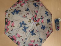 Зонт женский механический, 8 спиц, 3 сложения, цветной, синие бабочки.