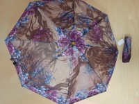 Зонт женский механический, 8 спиц, 3 сложения, цветной, коричневый с цветами.