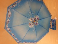 Зонт женский механический, 8 спиц, 3 сложения, цветной, голубой/цветы.