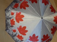 Зонт женский полуавтомат, 10 спиц, цветной, шёлк, цвет - серый с красными цветами.