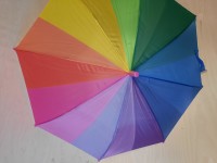Зонт детский полуавтомат, 8 спиц, 1 сложение, "радуга", ручка- розовая.