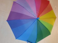 Зонт детский полуавтомат, 8 спиц, 1 сложение, "радуга", ручка- голубая.