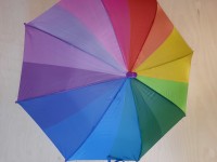 Зонт детский полуавтомат, 8 спиц, 1 сложение, "радуга", ручка- сиреневая.