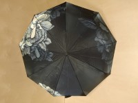 Зонт женский автомат, 9 спиц, шёлк, чёрный с белым цветком.