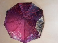 Зонт женский автомат, 9 спиц, шёлк, бардовый с цветами.