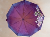 Зонт женский автомат, 9 спиц, шёлк, хамелеон, цвет - сиреневый / светло-сиреневые цветы.