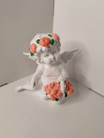 Сувенир Ангел с корзиной цветов, 13*14*10 см, гипс. цветной.