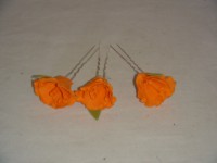 Шпильки д/волос "Роза" оранжевые, металл, ткань, 9*3 см., 1 штука.