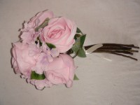 Букет свадебный из роз с гортензией розовый, 34 см., пластик, ткань